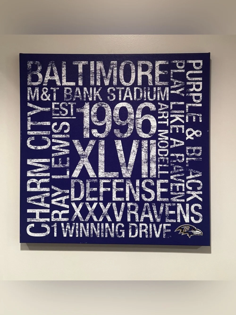 Baltimore 1996 XLVII Typography Wall Art - Purple and White